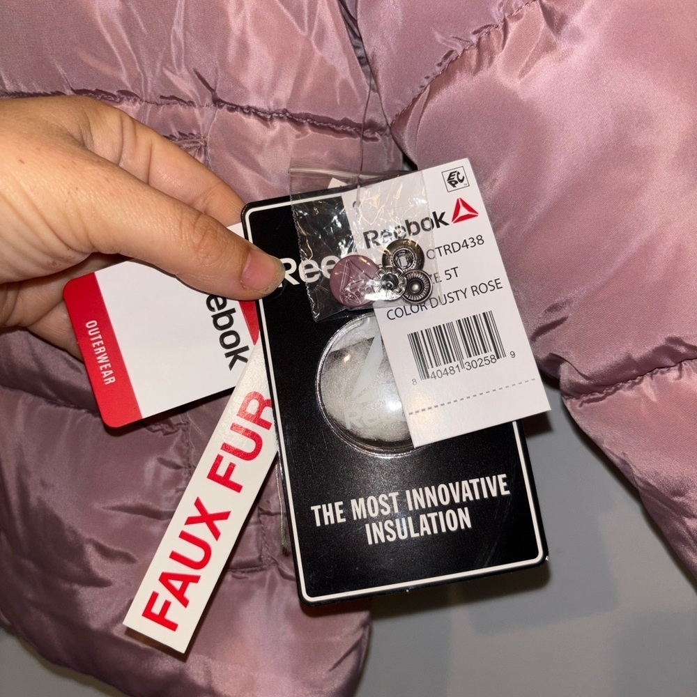 NWT Reebok Kids Dusty Rose Pink Puffer Jacket 5T - Picture 2 of 5